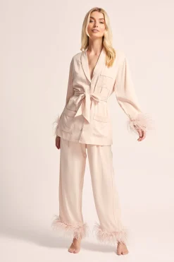 Homebodii Emilie Feather Trim Pyjama Set New